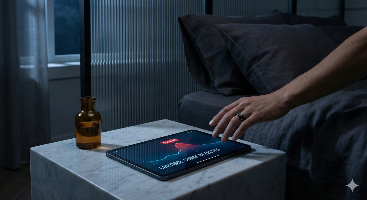 Person reaching for a nightstand at 3 AM representing nocturnal cortisol and blood sugar disruption